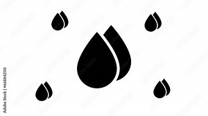 Zoom in and out animation the water drop symbol. Large black symbol in the center and four small symbols around. Seamless looped 4k animation on white background