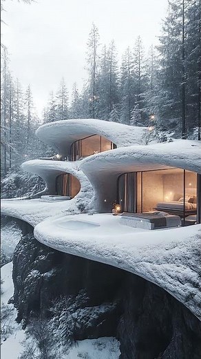 Incredible Ski Lodge Built Into a Cliff | Snowy Wonderland Retreat! #architecture #moderndesign