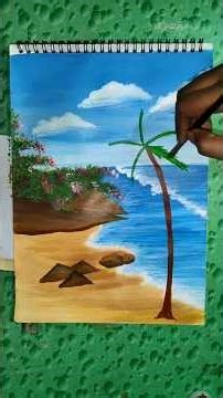 How to Paint a Simple Tropical Beach Scene | Step-by-Step Acrylic Painting #beachywaves #beachscape