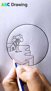 Mountain Scenery Drawing In A Circle #drawing #art #scenerydrawing