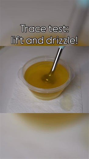 What is trace in soapmaking? 🧼 Trace is when you see 👀 that your soap is emulsified and thickening. Drizzle some on the surface - if it sits, you’ve got trace! Want to understand trace versus emulsion? Link in my bio to a helpful blog post all about trace! … #coldprocesssoap #soapmakingtips #handmadesoap #soapscience #lovinsoapstudio #naturalsoap | Lovin Soap Studio