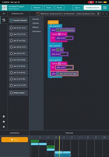 Showing my song in code.org (short)