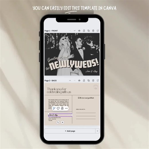 Editable Wedding Photo Thank You Card, Retro Newlywed Postcard, Vintage Thank You Card Template, Printable Canva, 4x6, 5x7 & US Postcard - Etsy