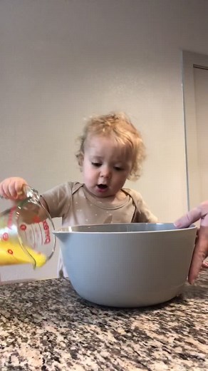 Cooking with a 1 year old means you’ll have a few uh oh’s! #HoldMyMilk #babychef #babies #babycook #toddlercooking #babiesoftiktok #uhoh #spilled