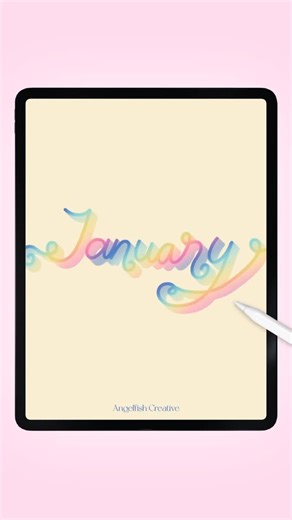Angel | Designer & Procreate Artist on Instagram: "Hey January! . Created with: 🎨 Procreate App 🖊️ Brush: Long Shadow Brush . #procreate #lettering #handwriting #arttutorial #january . Procreate digital art, hand lettering writing process, rainbow shadow january"