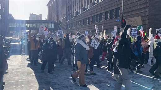 Demonstrators are now marching through downtown Minneapolis to protest the surge of federal immigration agents in Minnesota. The march is heading from The Commons near U.S. Bank Stadium and will conclude at Target Center, where a rally will be held inside. | Live updates: https://cbsloc.al/3NMRfed | WCCO & CBS News Minnesota