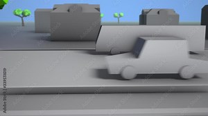 3D-Animation of traffic on the road with simple cars and trucks