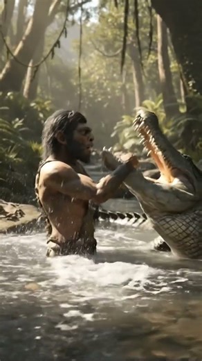 Homo Habilis vs Crocodile: Ancient Survival Battle Near the River | Prehistoric Wild Encounter