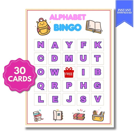 Alphabet Bingo Game Printable ,learn ABC Letters, Preschool & Homeschool Letter Recognition, 30 Bingo Cards - Etsy