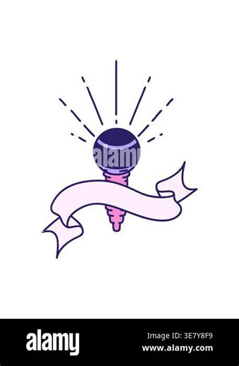 spinning motion animation of scroll banner with tattoo style microphone