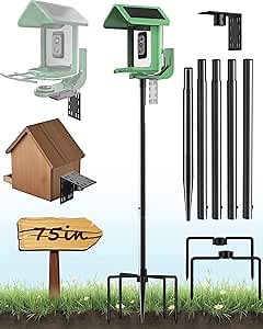 Bird Feeder Pole – 75 Inch Height Bird House Pole with 1-Inch Dia Heavy Duty for Birdfeeders, Feeding Stand with Mount Kit for Outdoor, Slip-Fit Connection, Black