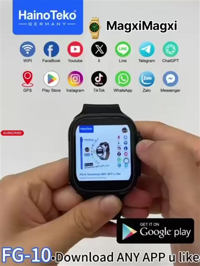 FG-10 SIM SMART WATCH Black, Silver Brand：HainoTeko Type：Smart Watch-SIM ❤️Selling Point❤️ 1, Smart Watch-SIM，(📱it is actually a mini smart mobile phone with full functions) SIM Card Mobile Data WIFI GPS 🔄Rotating Camera Play Store, can download ANY APP u Like can connect with earphone can connect with mobile to monitor the watch for kids, 2, Design: Ultra design, 3, Built-in memory：4G 64G 4, Inside box 2 strap: （Silicone Silicone ) 5, Battery life: ⚡️2-3 days⚡️ 6, IPS screen, 2.02 inch, AVAIL