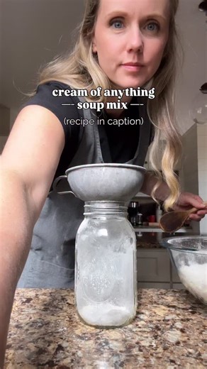 Cream of Anything Soup Mix * 2 cups instant nonfat dry milk * 3/4 cup arrowroot powder (or cornstarch) * 1/4 cup chicken bouillon powder * 2 tablespoons dry minced onions * 1 teaspoon garlic powder * 1 teaspoon dried parsley * 1/2 teaspoon ground black pepper When a recipe calls for 1 can of condensed cream of soup, add 1/3 cup dry mix to a small saucepan. Whisk in 1 cup cold milk or water. Place saucepan over medium high heat. Cook for 5 minutes, whisking constantly. Remove from heat; set aside