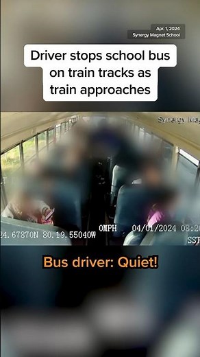 Driver stops school bus on train tracks as train approaches