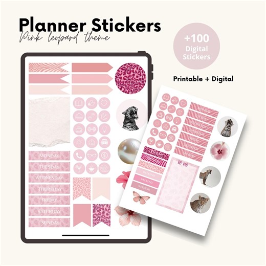 Pink Animal Print Planner Stickers Kit | 100  Stickers | Printable   Digital | PNG & PDF | Goodnotes Stickers - Etsy