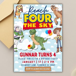 Editable Toy Story Birthday Invitation, Reach Four the Sky Editable Template, 4th Birthday Invitation, Digital Download, Toy Story Theme - Etsy