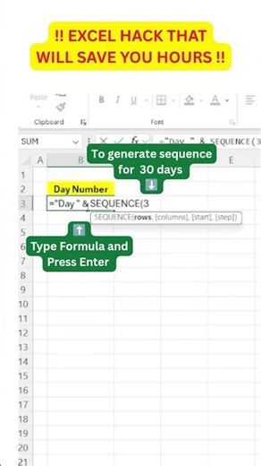Excel trick that fills 30 days instantly | Excel Formula Hack #spreadsheets #excelforbeginners