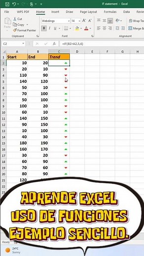 Curso de Excel, uso de Funciones ejemplo sencillo. #excel #computador #windows