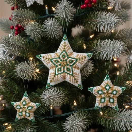3D Peyote Star Beading Pattern PDF Trio Snowflake Winter Pattern Christmas Decor - Etsy