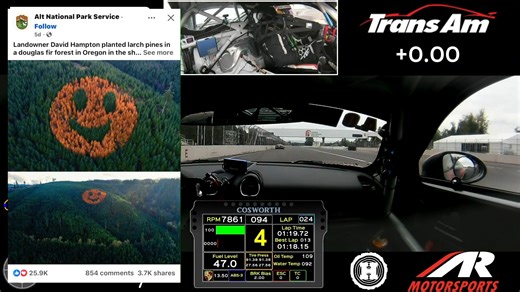 The people in our Trans Am paddock are some of the most interesting in the world. In addition to driving in Trans Am's National and Western Championships and leading the Western GT points, David Hampton is the man behind the tree smiley face in Oregon that you may be seeing going around social media. This smiley face emerges in the fall as the leaves begin to change. | The Trans Am Series presented by Pirelli