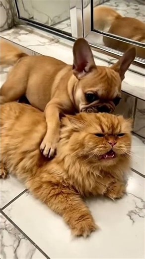 Grumpy cat is so done with puppy 😂😠🐶 #grumpycat #annoyingpuppy