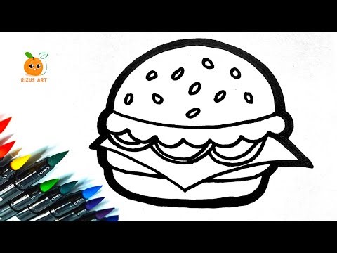 How to Draw Burger | Burger Drawing, Painting and Coloring for kids