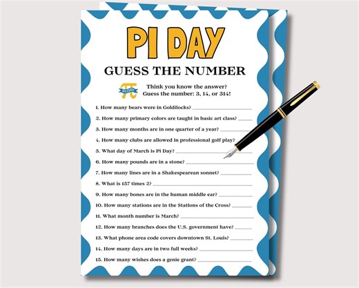 Pi Day Guess the Number Game, Fun Printable Pi Day Trivia Game for Kids Adults, Group Pi Day Game, Pi Day Party Classroom Activity Quiz - Etsy