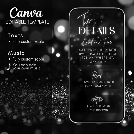 18th Birthday Video Invitation, 18th Silver Glitter Digital Invitation, Editable Mobile Invite, Digital Invitation Template, 18th Evite - Etsy