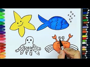 Wie zeichnet man Meerestiere 💦 | Farben für Kinder | Wie färbe ich | Zeichnen für Kinder
