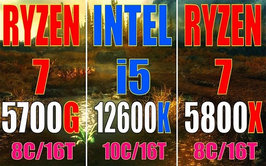 R7 5700G vs i5-12600K vs R7 5800X CPU对比（1080P分辨率测试，显卡为RTX 3080） 1080P视频