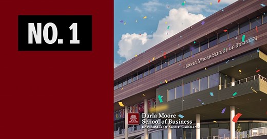 Celebrating today! No. 1 international business program for the 26th consecutive year No. 13 operations and supply chain program Top 40 overall undergraduate business ranking -2025 U.S. News & World Report | Darla Moore School of Business at the University of South Carolina