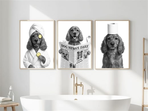 Set of 3 Cocker Spaniel Bathroom Prints, Printable Wall Art, Bathroom Art, Bathroom Wall Decor, Dog in Toilet, Cockapoo Art - Etsy