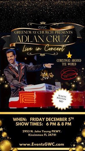 Adlan Cruz LIVE IN CONCERT DECEMBER 5TH AT GREENEWAY CHURCH! YOU DONT WANT TO MISS THIS PERFORMANCE WITH ADLAN CRUZ AND HIS AMAZING BAND! A NIGHT FOR THE FAMILY TO ENJOY THE GREATEST SONGS OF THE HOLIDAY SEASON! 2 SHOWS: 6 PM & 8 PM GET YOUR TICKETS TODAY!! | Greeneway Church