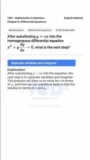 12th Math Differential Equations Homogeneous Equation Step