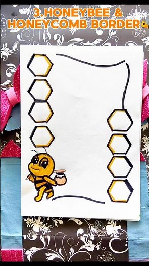 SIMPLE and EASY😻 project work border design🐝🍯||assignment work border design||BORDER design#shorts