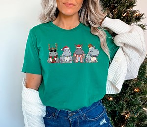 Christmas Hippopotamus Shirt, Retro Hippo Christmas Light Shirt, Funny Christmas Shirt, Hippo Gift, Christmas Animal Shirt, Christmas Gift - Etsy