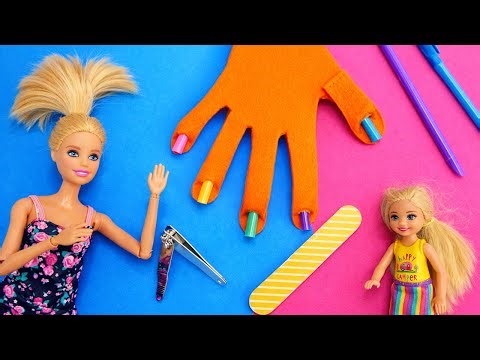 Barbie and Chelsea's fun grooming time: learning to cut nails through play! Kids video.