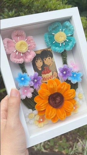 手作りのひまわりフレーム🌻彼氏への誕生日プレゼントの１つにする！#モールフラワー #ひまわり #フレーム #誕生日プレゼント