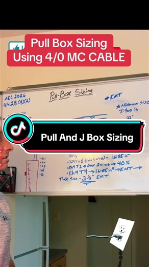 Pull and J Box Sizing Using 4/0 MC Cable. Rare Type Situation But A Must Know For A REAL ELECTRICIAN To Be Successful In ANY SITUATION. Like, Share, And Follow. #electrician #electricalwork #electrical #electriciansoftiktok #fyp