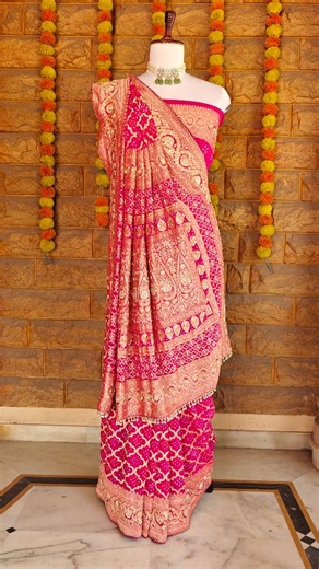 Dupatta Essentials on Instagram: "Beautiful handwork saree in your most favourite design. DM for enquiries Or contact us at+91 9909917801 (Bandhej, bandhani, saree, bridal, wedding)"