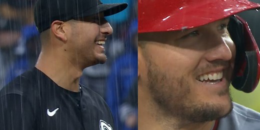 Amidst downpour, Trout won't stop his at-bat