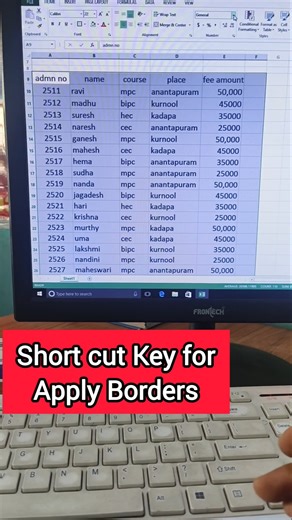 short cut keys for Excel Border and Table Design