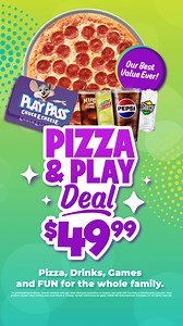Did someone say Family Night Out for under $60? 🙂 Score pizza, drinks games and ultimate fun for four! 🍕🎮 | Chuck E. Cheese