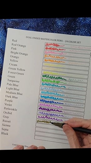 watercolor pens 24 dual tip brush and fine point color chart #art #artist #coloringbook