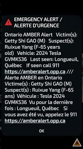 Alert Ready - Interprovincial AMBER ALERT Issued by Sûreté du Québec #emergencyalert