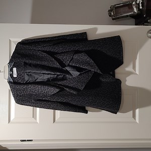 Calvin Klein Women Jacket Size 10 ANIMAL PRINT black LONG open front MEDIUM