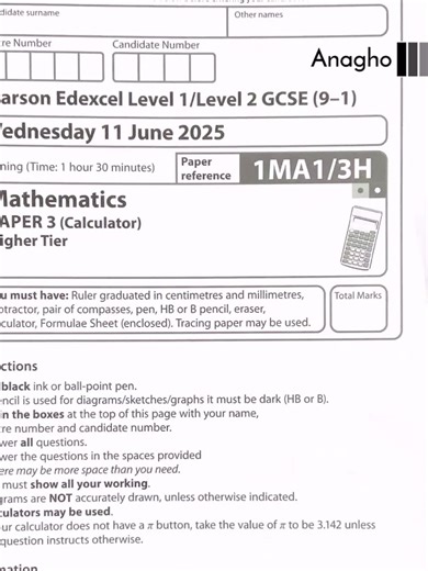 2025 paper 3 Edexcel GCSE MATHS