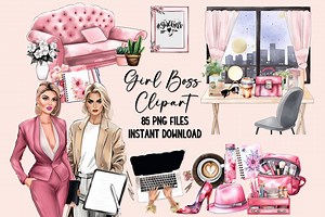 Girl Boss Watercolor Clipart: Fashion & Office Illustration Set (85 PNG) - Etsy