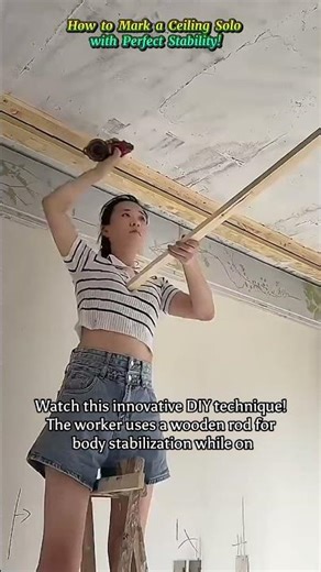 Genius Construction Hack: How to Mark a Ceiling Solo with Perfect Stability! #shortsfeed