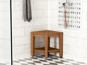 The Original 15.5" Kai™ Corner Teak Shower Bench with Shelf